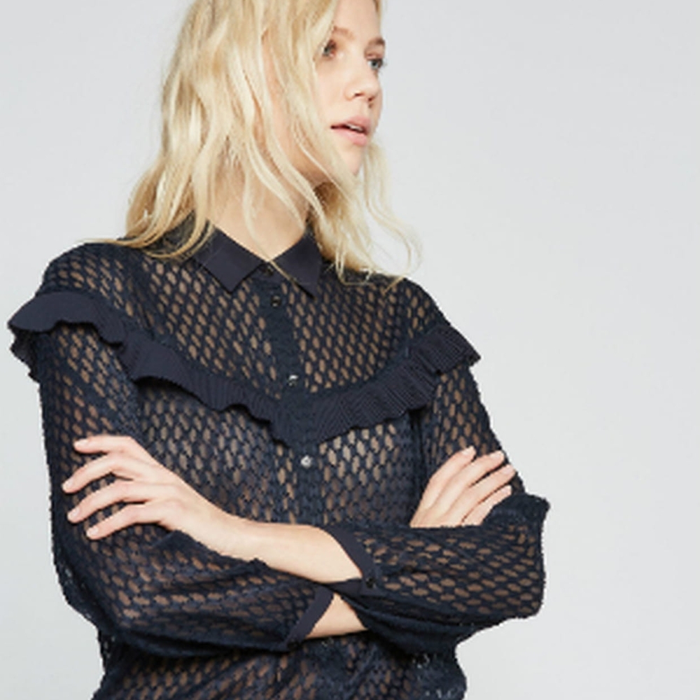 Black Ruffled Lace French Brand Claudie Pierlot Shirt